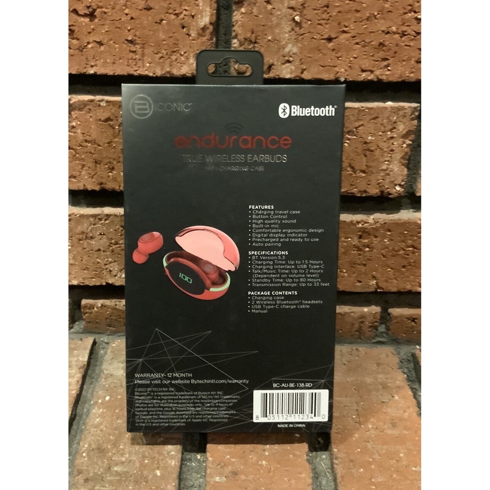 Bionic Endurance Bluetooth True Wireless Earbuds Red With Charging Base - Picture 3 of 3